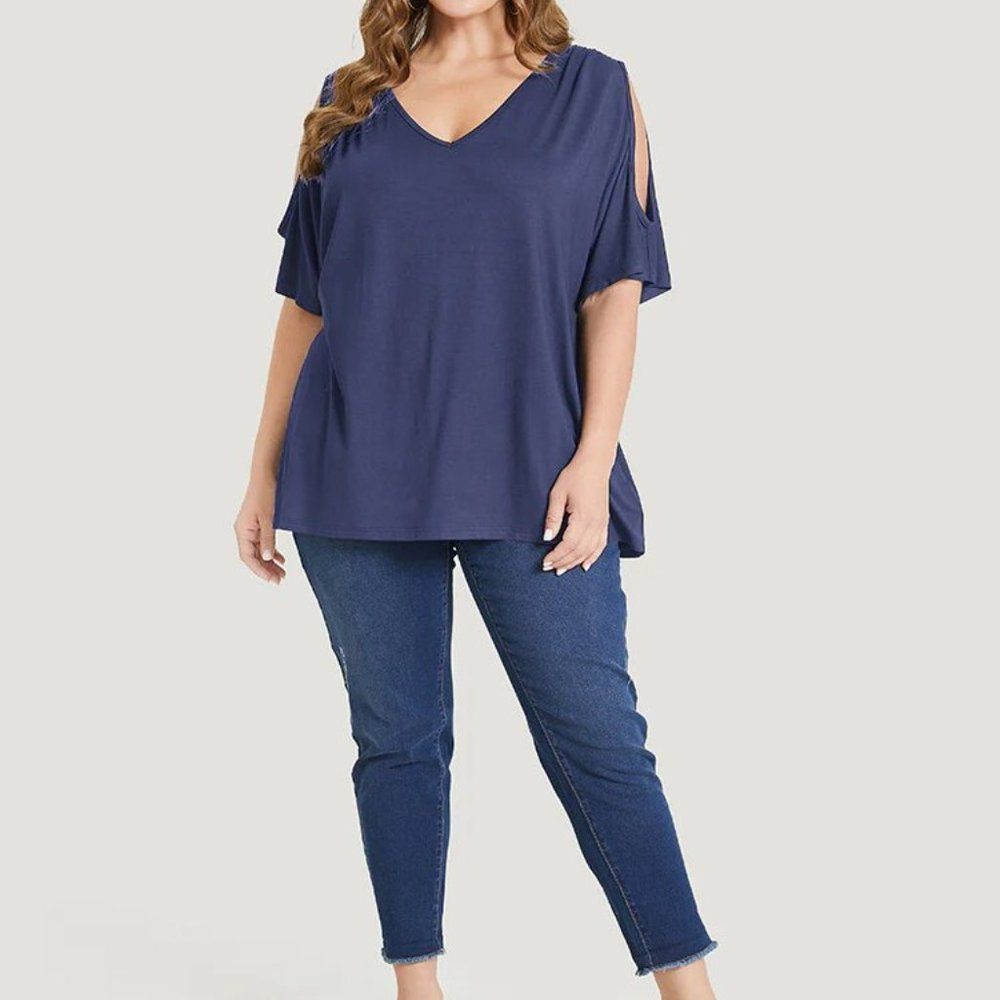 Plain Cut Out V Neck T-Shirt